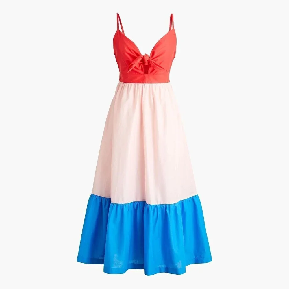 J. Crew Colorblock Tie-Front Cutout Midi Dress Size 16 - 2768